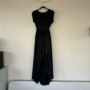 Elegant High Low Black Wrap Dress